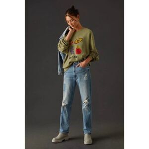 NWT ANTHROPOLOGIE Sz XS MOTHER THE DROP SQUARE SWEATSHIRT EAT ME ARMY GREEN